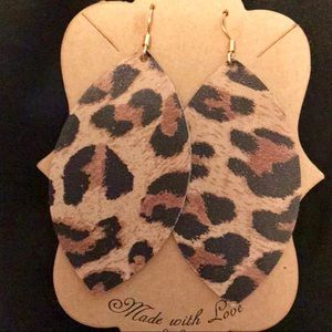 NWT Leopard earrings leather cut.
